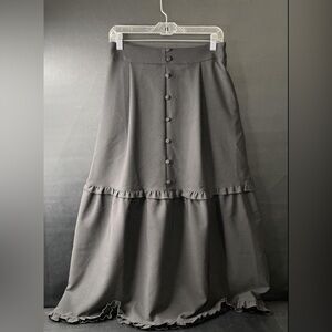 Chic Black A-Line Skirt with Faux Buttons, Size 40